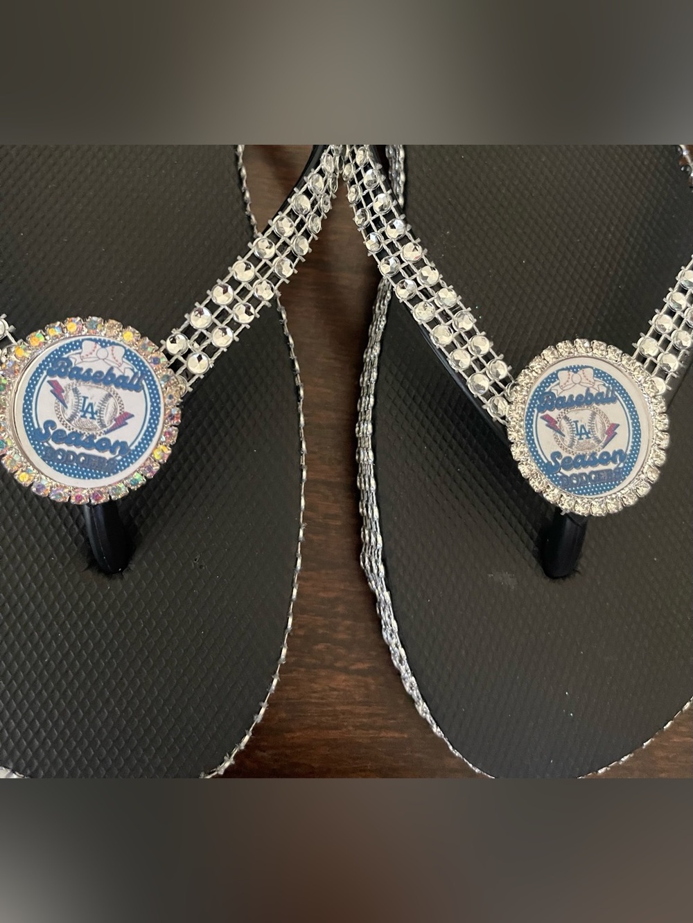 Embellished Black Women's Flip Flops with Crystal Accent